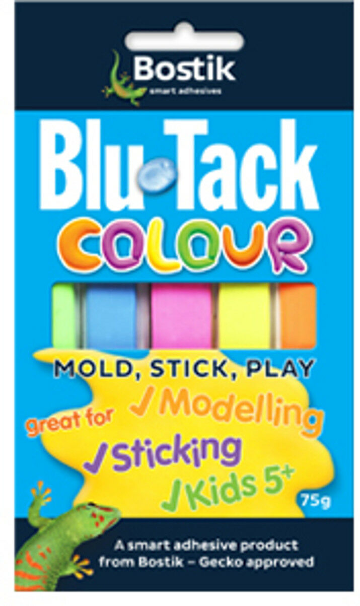 Bostik Blu Tack – COLOUR Blu Tac, Pink Green Orange Yellow Blue 75g,  Adhesive –